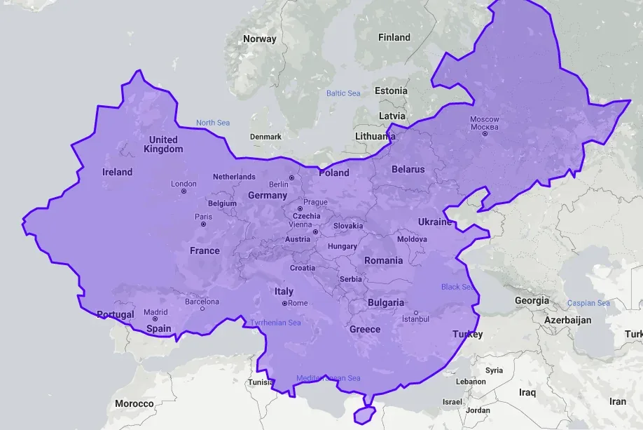 ヨーロッパの地図上で、広い範囲が紫色で塗られている図