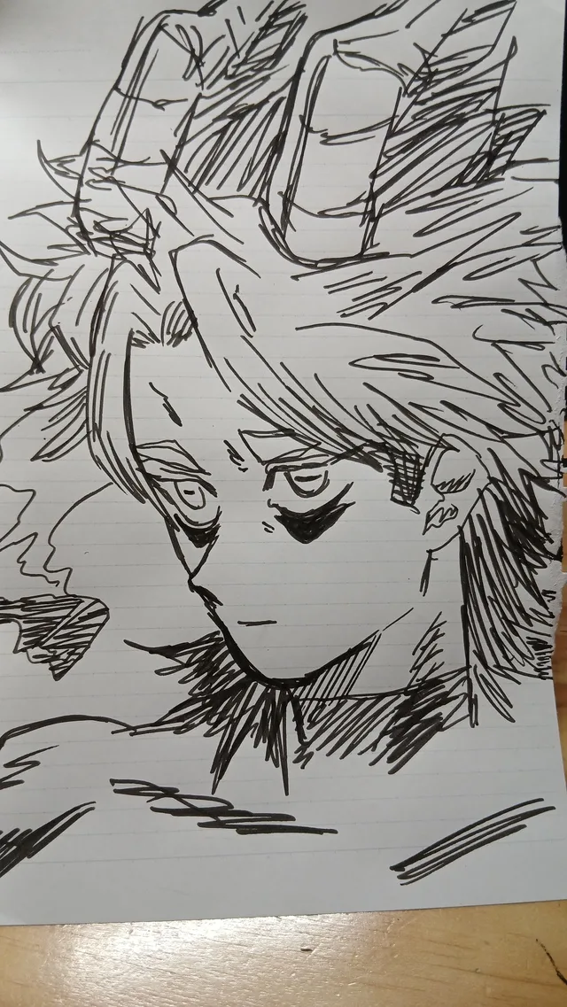 大きな帽子をかぶった人物のモノクロ手描きイラスト